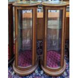 Pair of Louis XV style French inlaid mahogany and Marble Cylindrical Vitrines on paw feet 114cm in