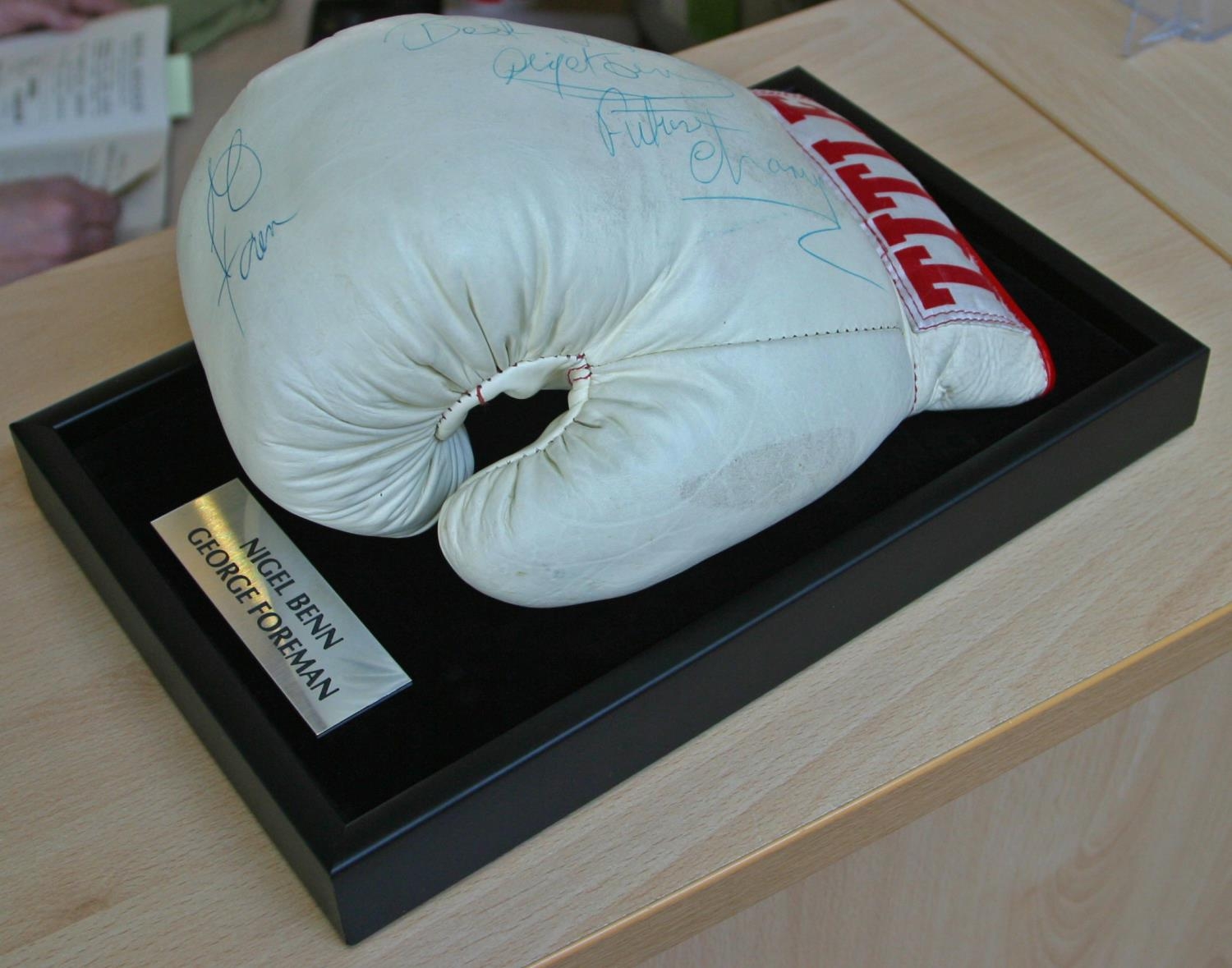 George Foreman & Nigel Benn Personally Signed Title Glove A full size Title boxing glove