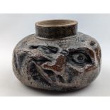 Rare Martin Brothers Stoneware Vase with twin grotesque faces in Dark Brown glaze signed base Martin