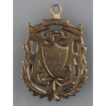 9ct Gold Football Medal Evesham Town FC 1922-23. Front shield engraved EHC 1922-23 and reverse