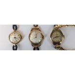 Collection of three 9ct gold ladies cocktail watches to include Roamer, Tissot & Tudor Royal.