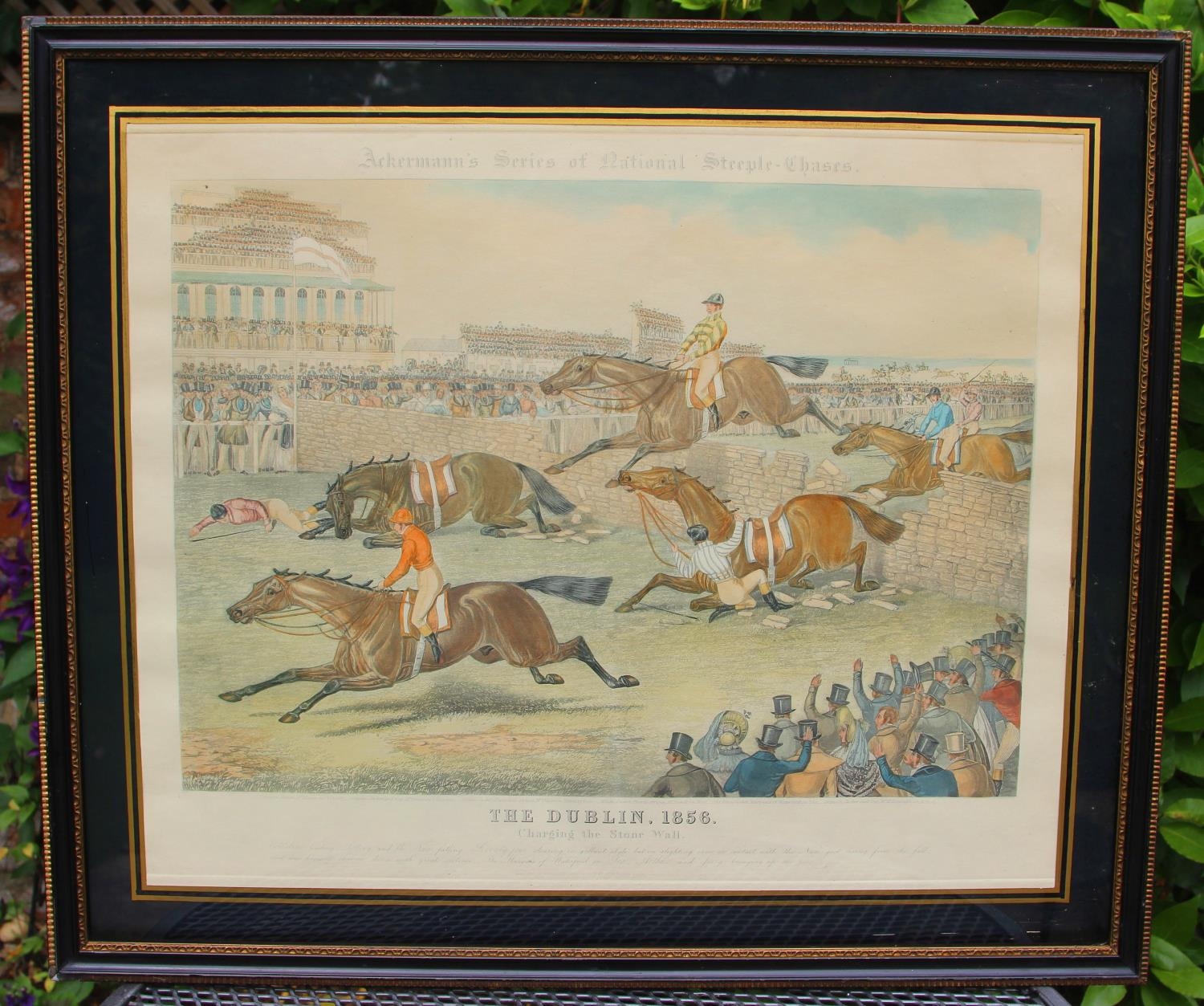 Ackermann's Series of National Steeple Chasrs, "The Dublin 1856, Charging the Stone Wall" an