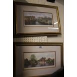 2 Framed signed prints my M C Alexander of St Ives Bridge and Houghton Mill