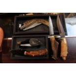 Puscedddue Arburesa horn handled handmade knife and 4 other Handmade knives