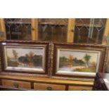 Pair of Gesso framed Oil on board river scenes