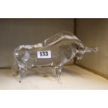 A V Nason & C Murano glass model of a bull, modelled standing with head lowered, thick clear glass