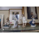 Collection of 4 Lladro figures of young women and a boy