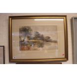 Large Edwardian gilt framed watercolour of a river scene signed to bottom left