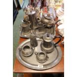 Craftsman of Sheffield Pewter Arts & Crafts Tea set on tray and a collection of assorted