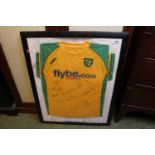 Cased Dion Dublin Norwich City Shirt signed and dedicated Signed at Cambridge United in 2009