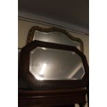 Oak Framed bevel edge mirror and a Gilt framed shaped mirror