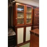 Edwardian Mahogany glazed 2 tier cabinet with lined interior