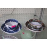 18thC Blue & White Caughley Salopian Tea bowl and Saucer with a Ferrybridge tea bowl and saucer '