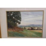 Framed watercolour by R M Bolton 'View Near Hay on Wye' dated 1993
