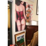 Framed Print 'Rouge Corset' and an unframed painting on canvas 'Proud'