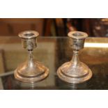 Pair of Squat Filled Silver Candlesticks (mark indistinguishable)