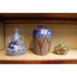 Collection of 3 Clews & Co Chameleon Ware hand painted vases
