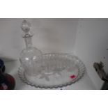 Edwardian Vine etched glass Liqueur set on fluted etched glass oval tray