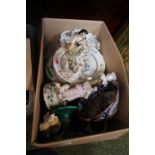 Box of assorted 19thC and later Ceramics and pottery inc. Wedgwood Green Majolica etc