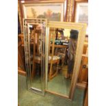 Large gilt framed mirror and a narrow-framed mirror