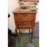 French Marble topped bedside table of single drawer and cupboard