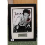 Jake LaMotta signed Photographic print framed and mounted. 40 x 30cm total size. with COA to reverse