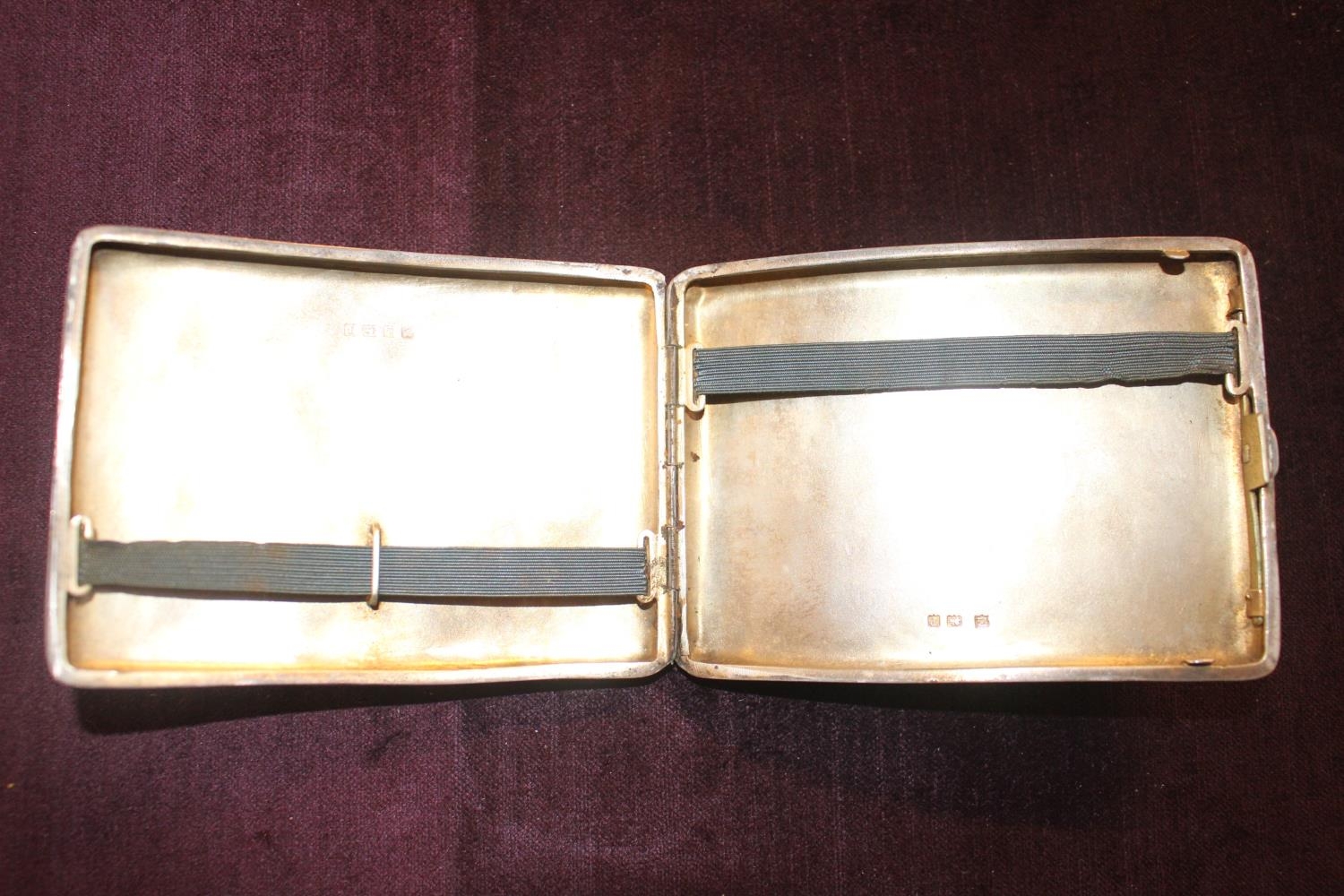 Silver curved cigarette case Birmingham 1939 by A & J Zimmerman 148g - Image 2 of 3