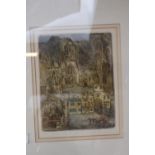 Framed etching 'Medieval Oxford' 11 of 30 signed in Pencil