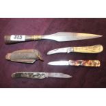 1930s German pocket knife with spring operated blade, marked DRP Solingen, tribal spear head and