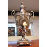 Large 19thC Silver plated Georgian Urn Samovar with chaised decoration and Ivory Knop supported on