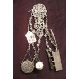 Good quality Ladies Silver Housekeepers Chatelaine of pierced design comprising of Scent bottle,