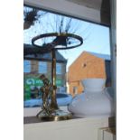 Interesting Brass Lamp stand with opaque glass shade