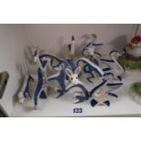 Collection of Royal Dux Blue and White glazed figures to include Swan, Dog, Bear, Rabbit etc