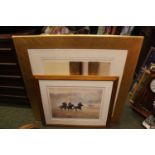 Large Frame print and a Horse racing print signed in Pencil