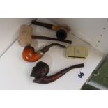 Collection of 4 Vintage Pipes and a Brass Lighter