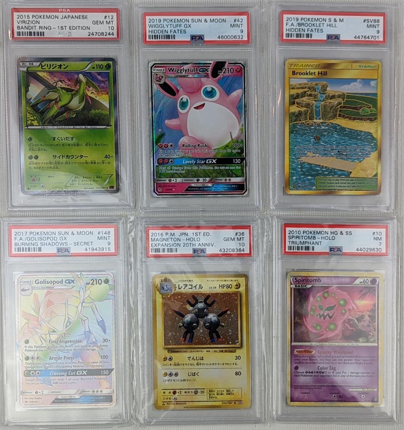 PSA Graded 2019 Pokemon S&M card, Brooklet Hill, 2019 Pokemon Sun & Moon card, Wigglytuff GX, 2015