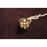 Ladies 9ct Gold Pearl cluster ring Size N. 4.4g total weight
