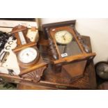 Oak Framed Barometer and a Walnut cased wall clock