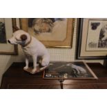 His Masters Voice Large Hand painted plaster Dog with Reproduction Sign