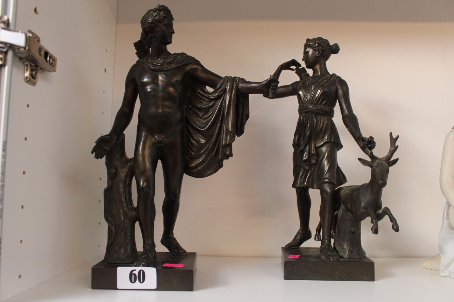 Pair of Bronze classical figures on square bases. 27cm in Height