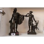 Pair of Bronze classical figures on square bases. 27cm in Height