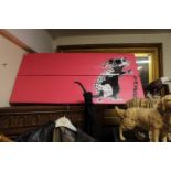 After Banksy a Pink board with Rabbit