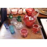 Collection of 19thC Coloured glassware inc. Cranberry, enamelled etc