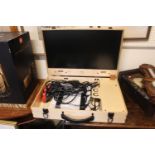 Gameboks Wooden BriefcasePlayStation 4 with cables and controllers
