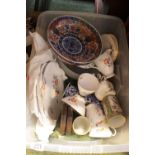 Collection of assorted ceramics inc. Blue & White Sleeve vase, Pair of Cantonese Vases etc