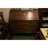 Edwardian Mahogany fall front bureau of 3 drawers with brass drop handles