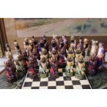 Asian Hand Painted Chess set with Card Chess board
