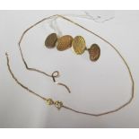 A 9ct chain necklace 1.6g (broken) and a pair of 9ct gold cufflinks 3.7g