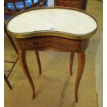 A Louis XVI style kidney shaped marble top table on cabriole legs