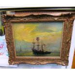 J.F. Webb - 19th Century oil on canvas sailing boats in gilt frame